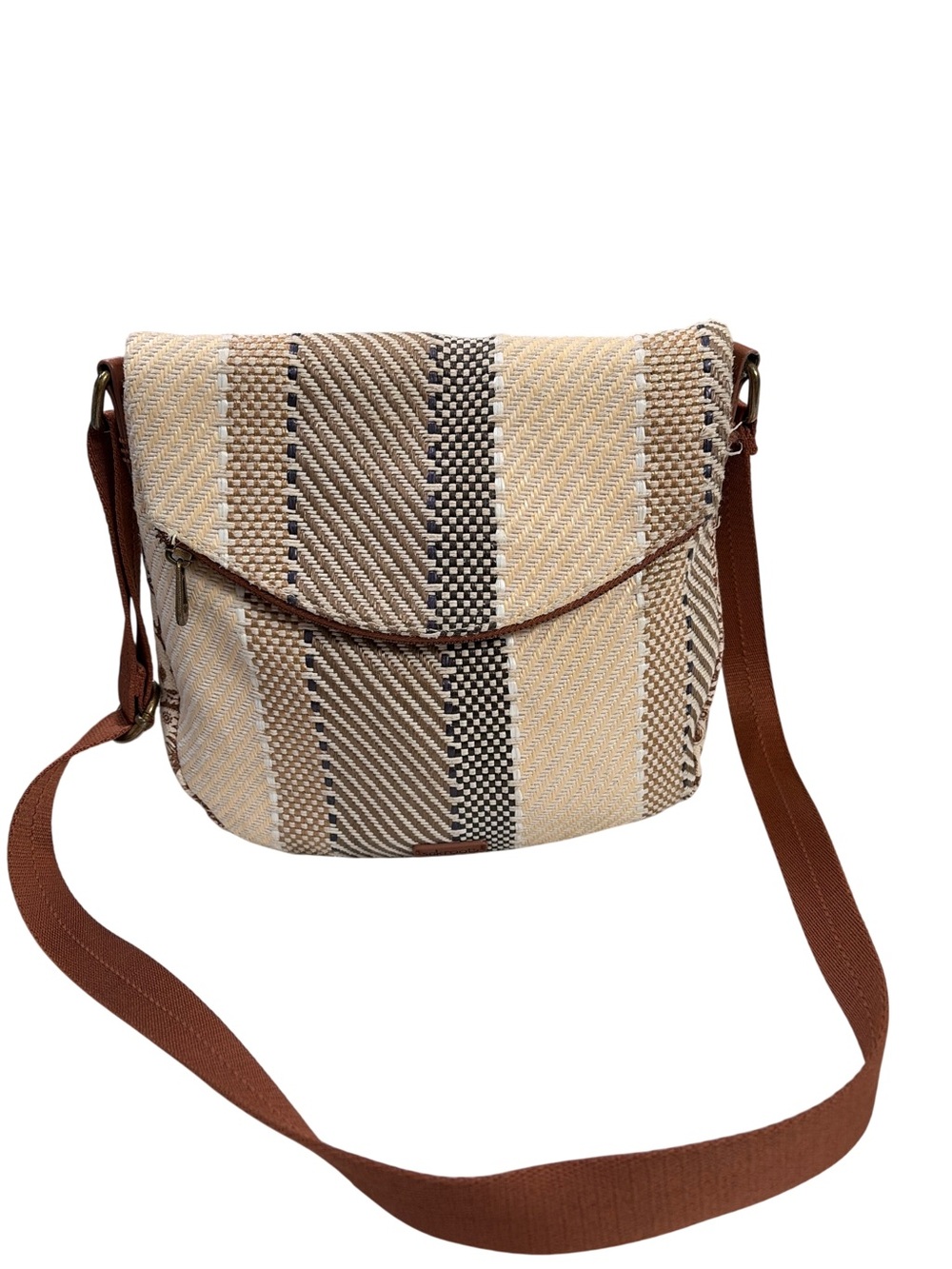Sakroots Artist Circle Foldover Crossbody, Brown & Tan Stripe